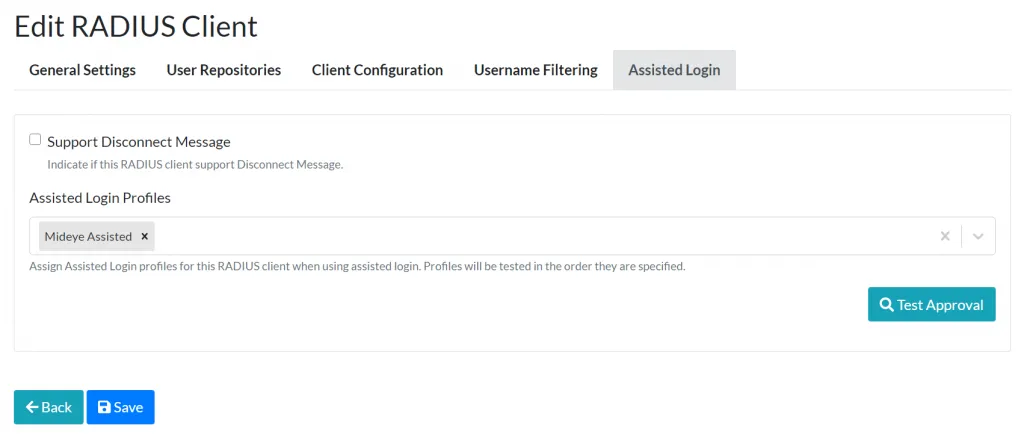 Mideye Server — enable assisted login on RADIUS client