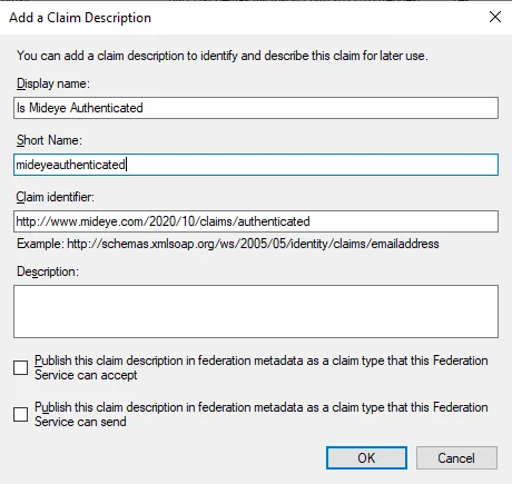 ADFS — add Mideye Authenticated claim description