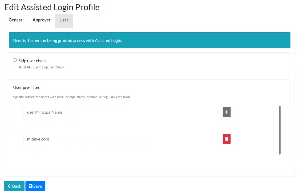 Mideye Server — configure user trigger rules for assisted login