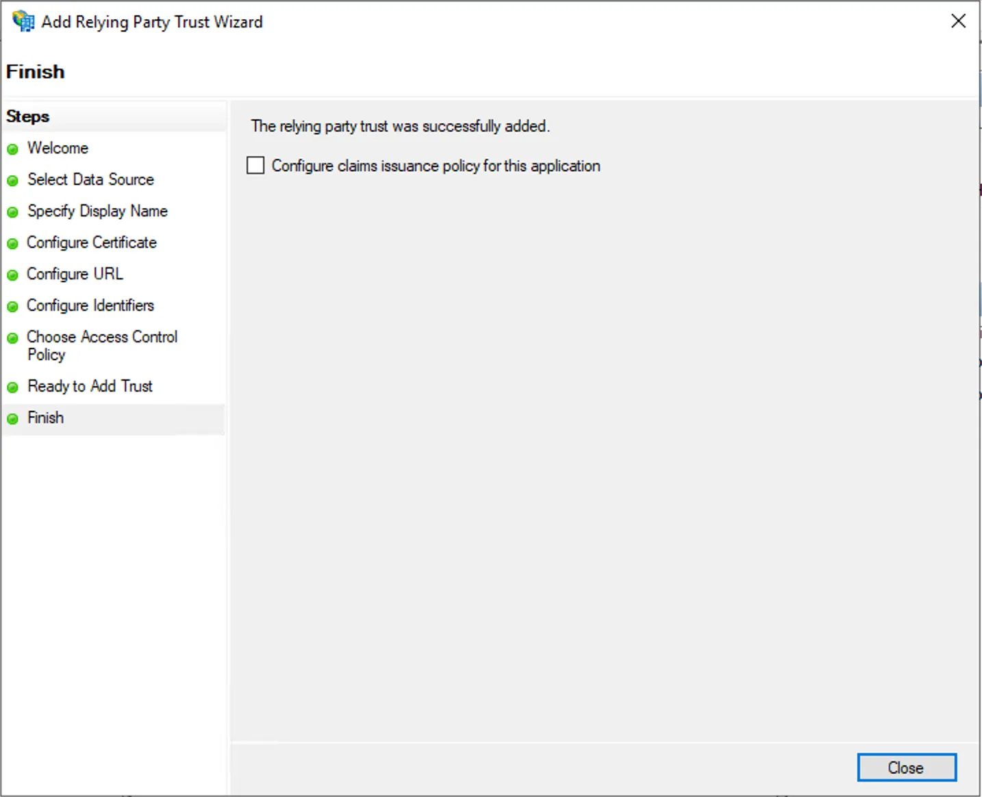 ADFS — do not configure claim issuance policy