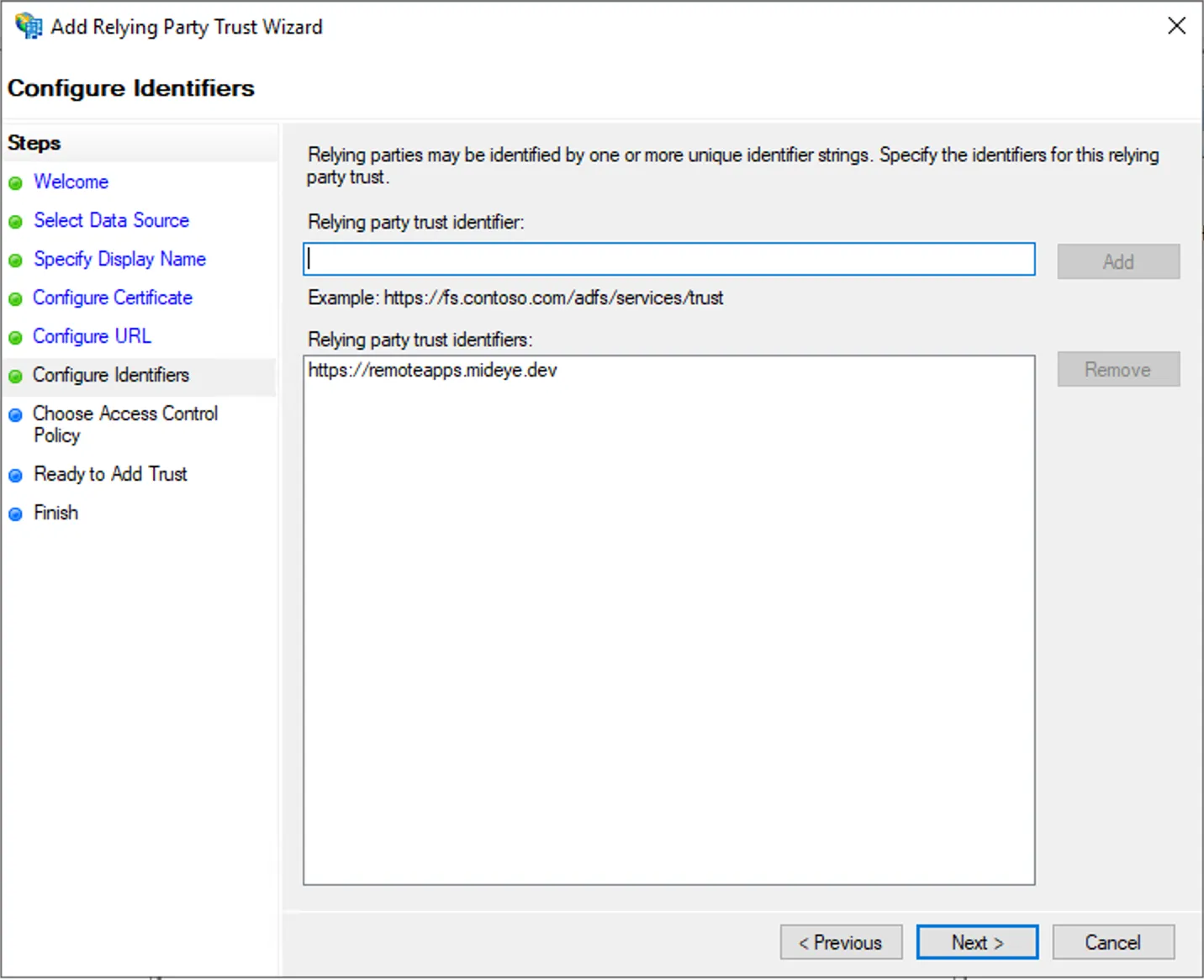 ADFS — add trust identifier with RD Gateway URL