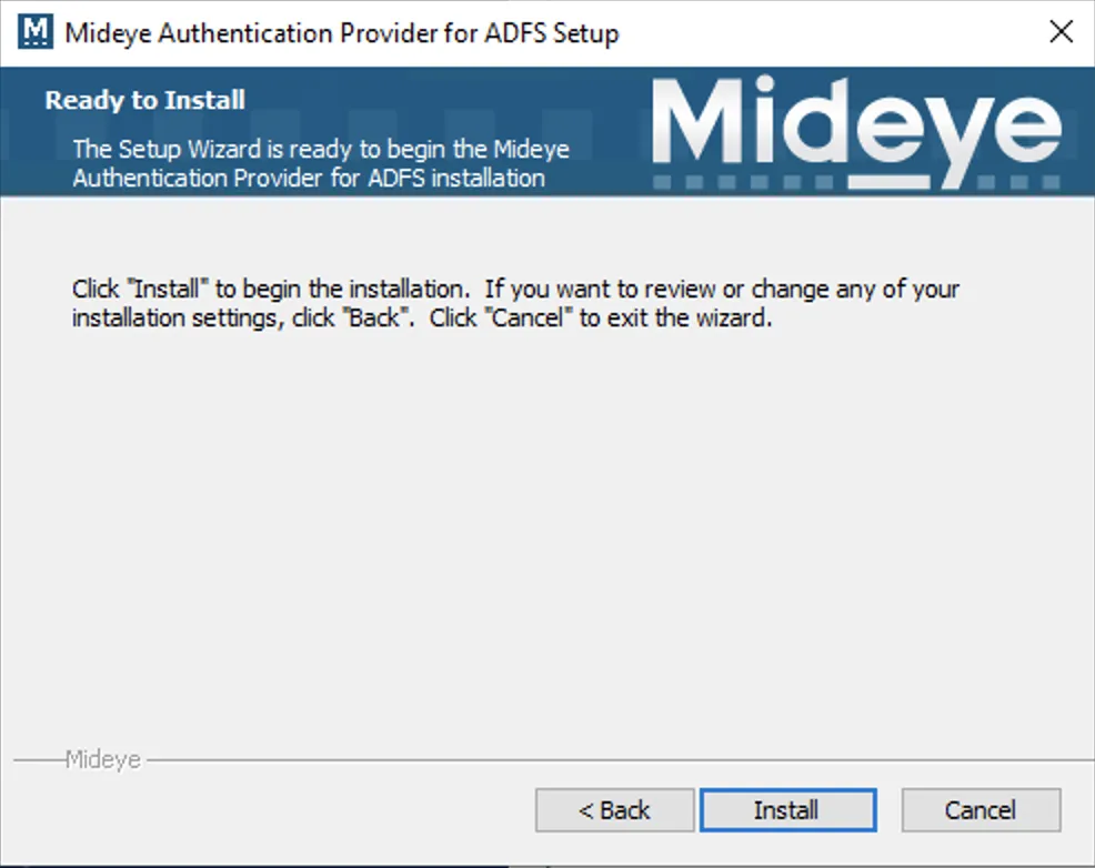 Mideye ADFS module — ready to install confirmation