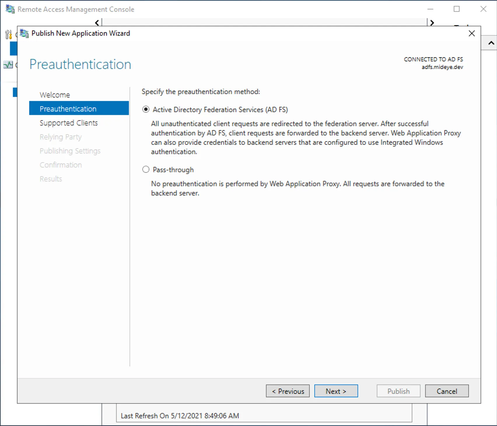 WAP — select ADFS pre-authentication