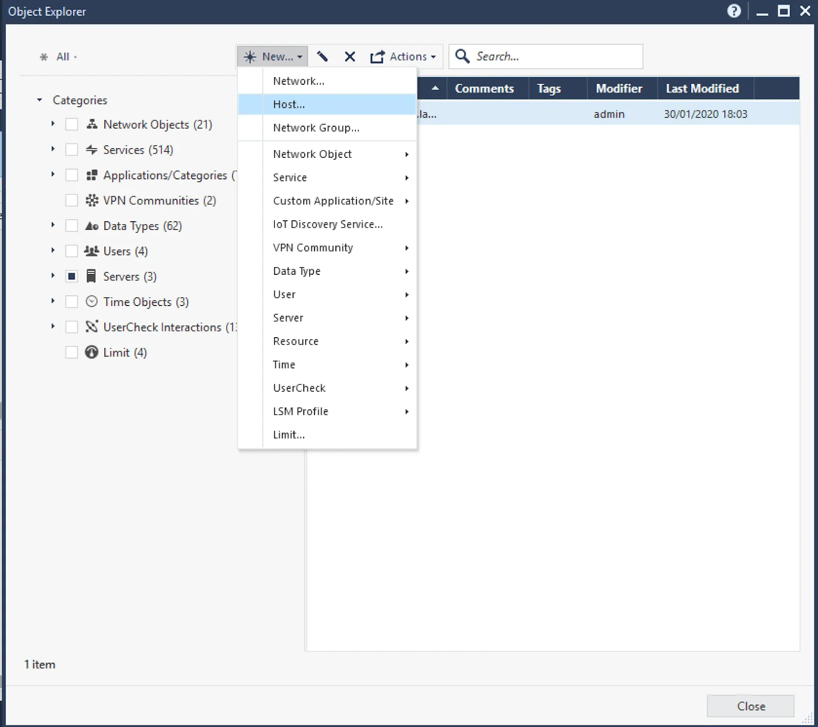 Add new host in SmartConsole Object Explorer