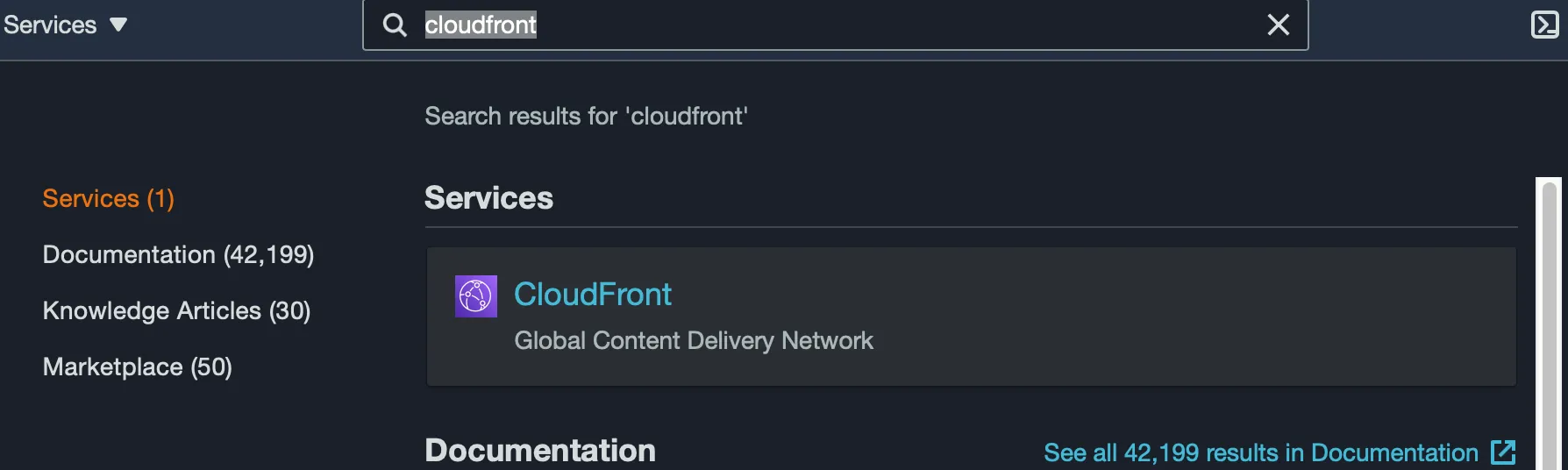 AWS CloudFront service — locate distribution domain name