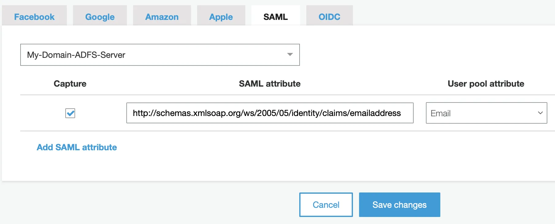 AWS Cognito — SAML attribute mapping for email address