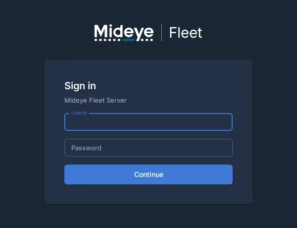 The Mideye Fleet sign-in page.