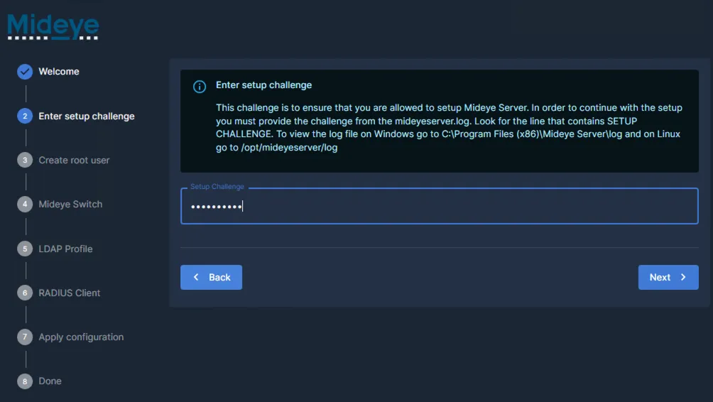 Setup challenge input field