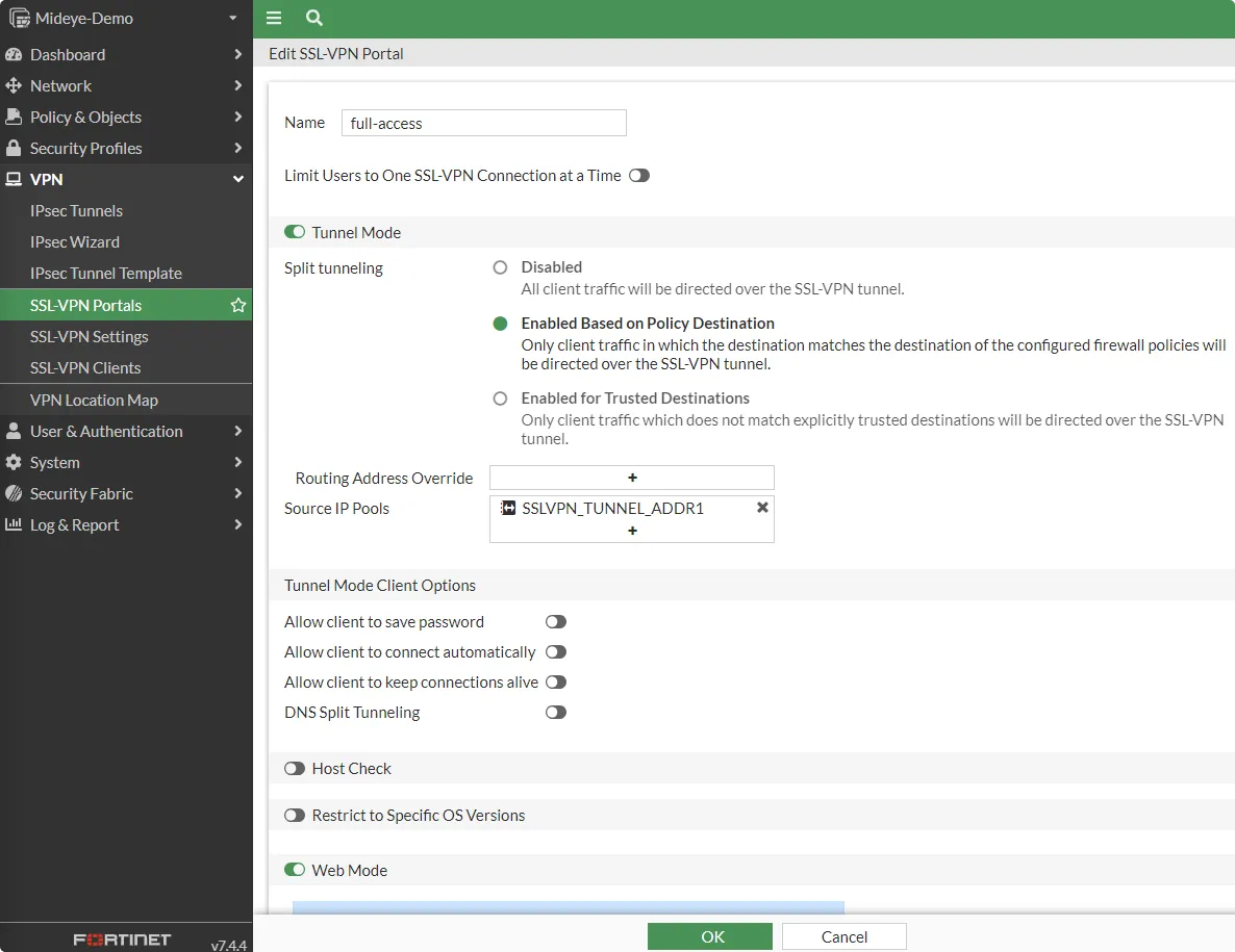 SSL VPN portal configuration