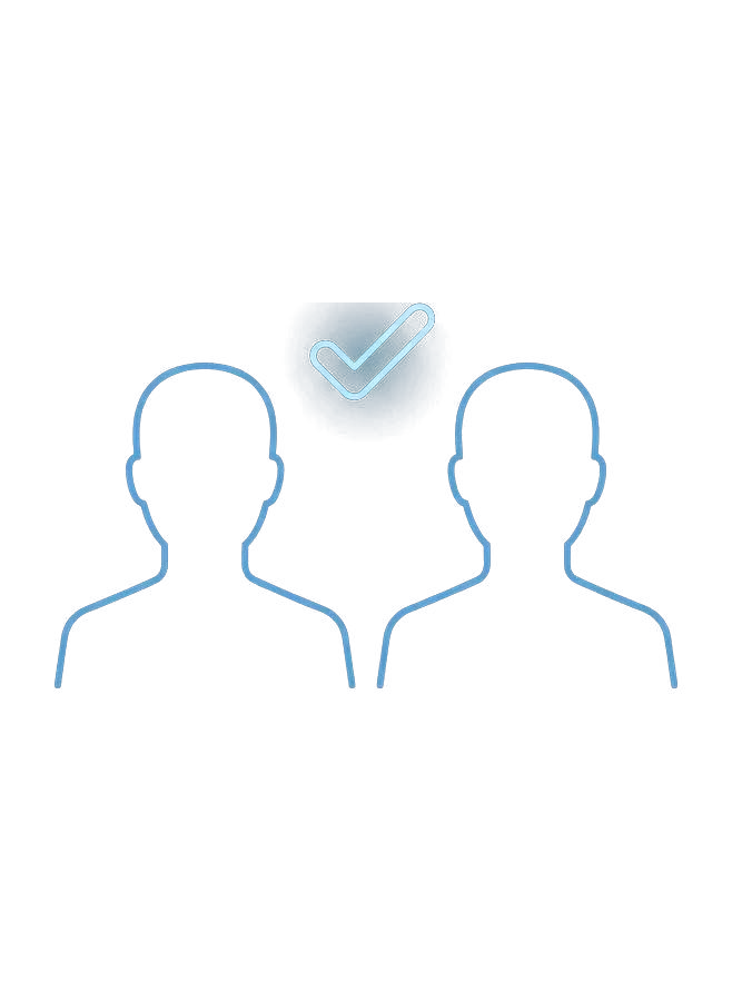 Line-art silhouettes of two people sharing an approval checkmark