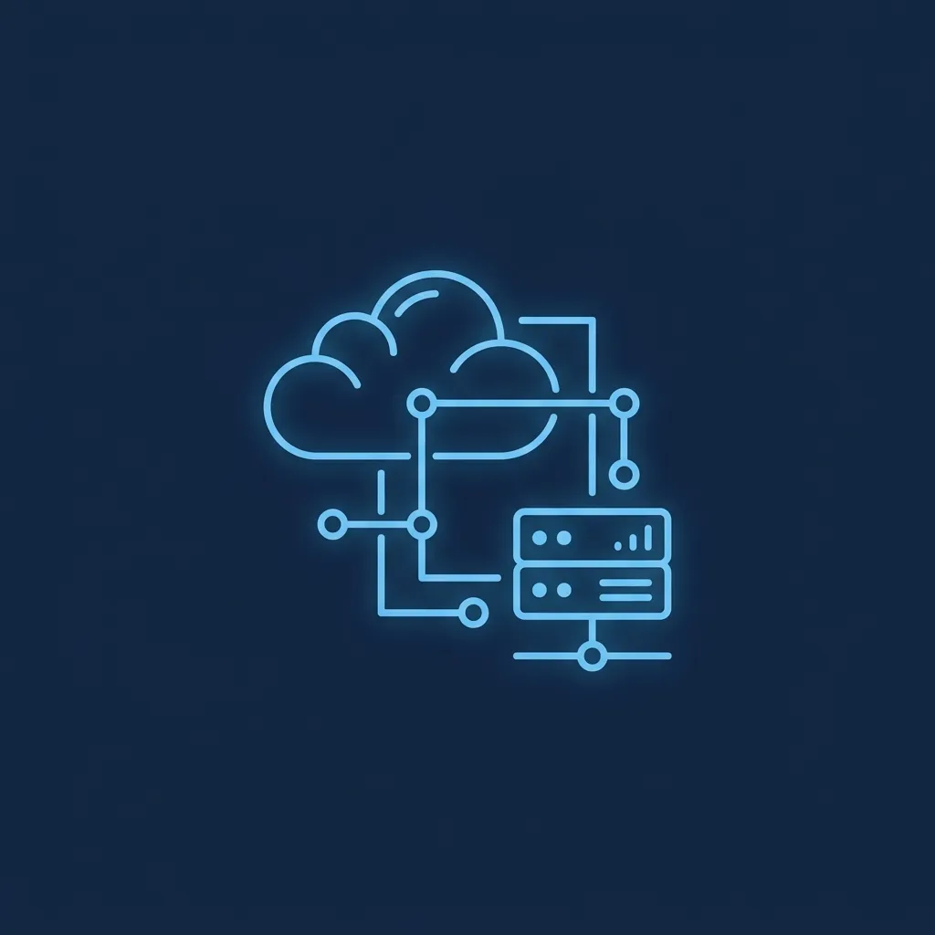 Line icon of a cloud linked to an on-premises server