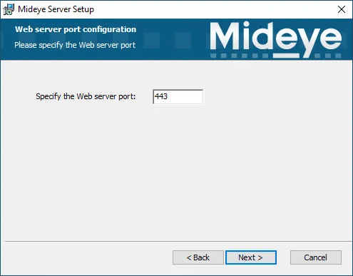 Mideye Server 5 installer SSL port configuration (default 8443)