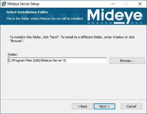 Mideye Server 5 installer destination folder selection