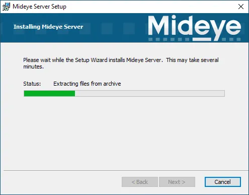 Mideye Server 5 installer progress bar during file installation