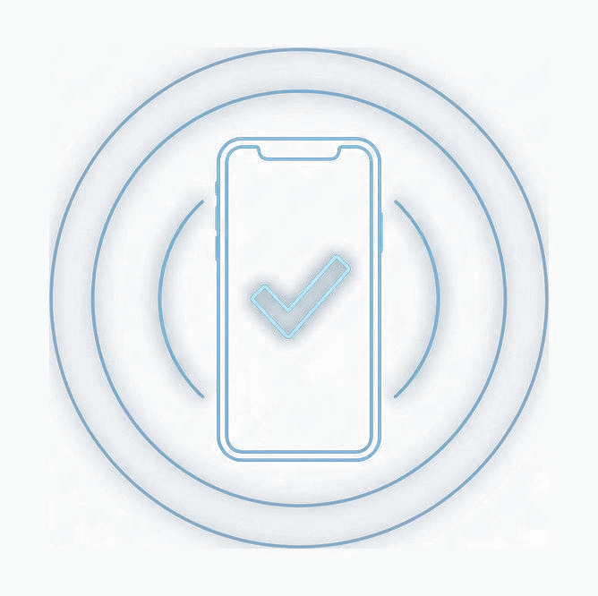 Line-art smartphone with a glowing approval checkmark