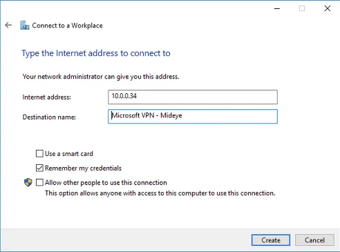 Windows — enter VPN server address