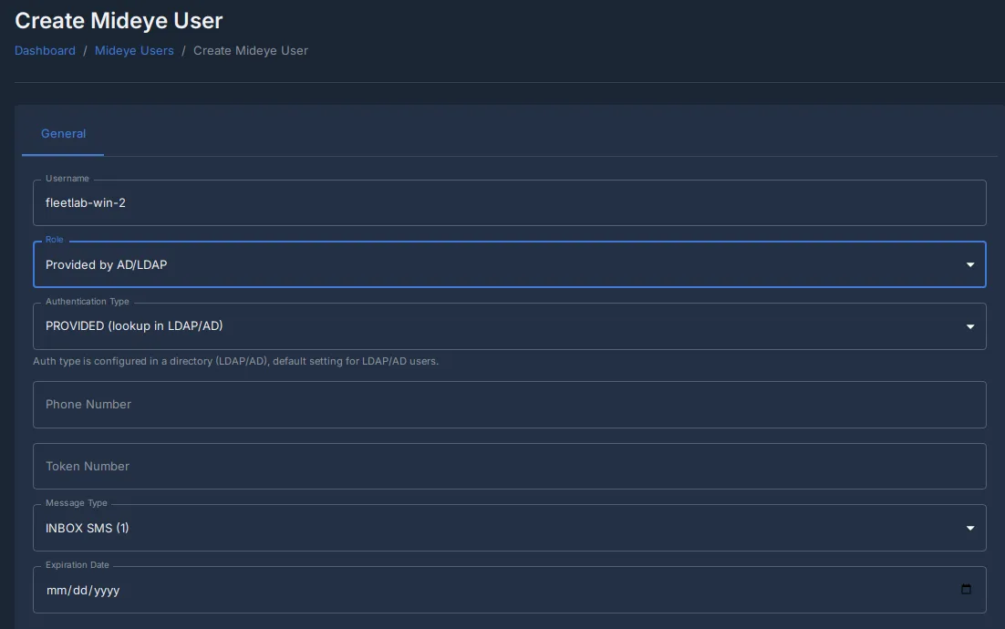 Mideye Server, adding the AD user as a hybrid user.