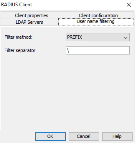 Mideye Configuration Tool username filtering settings to strip domain prefix from RADIUS usernames