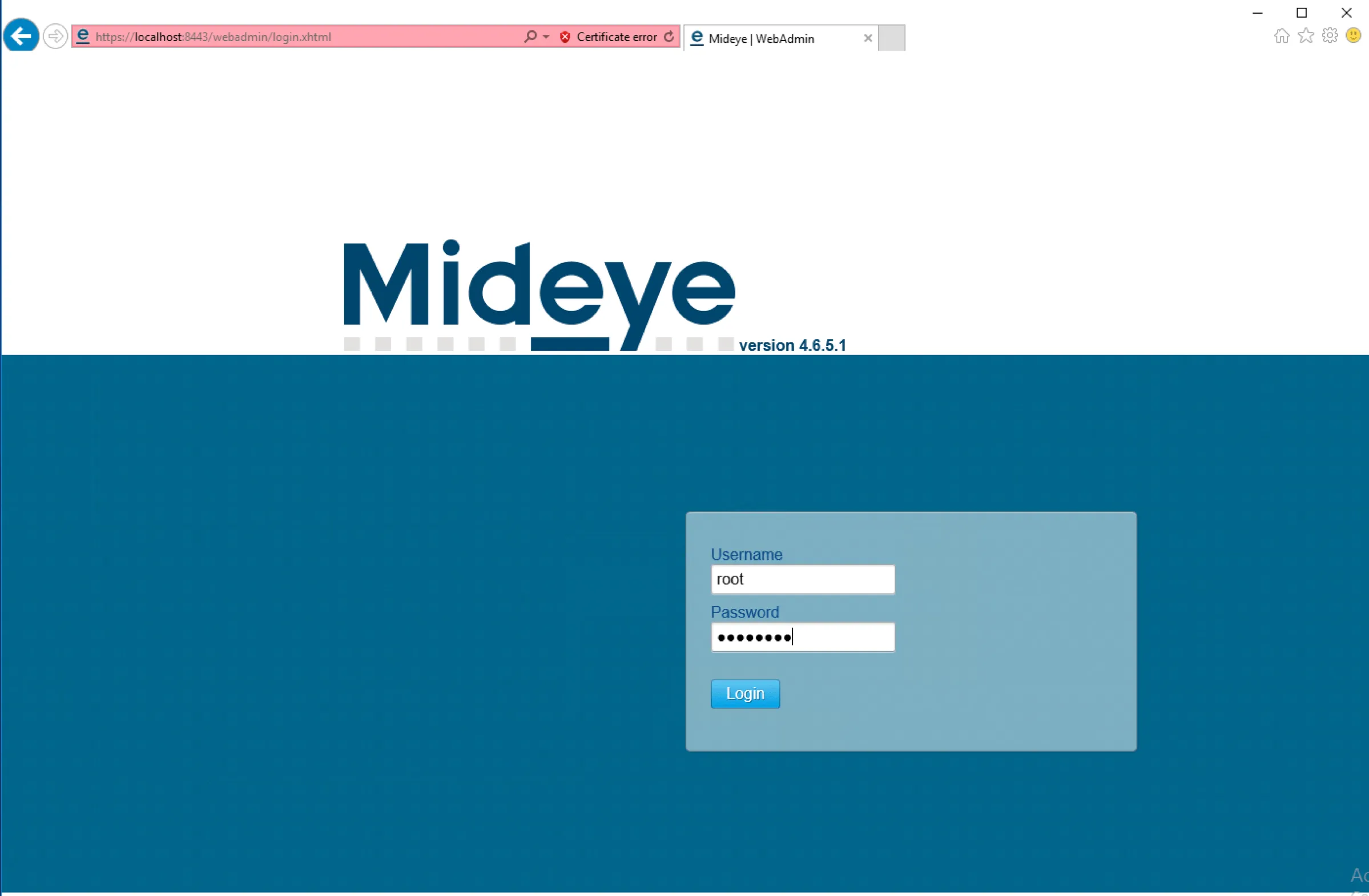 Mideye Web Admin login page