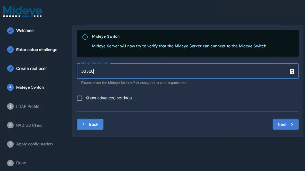 Mideye Switch connection configuration