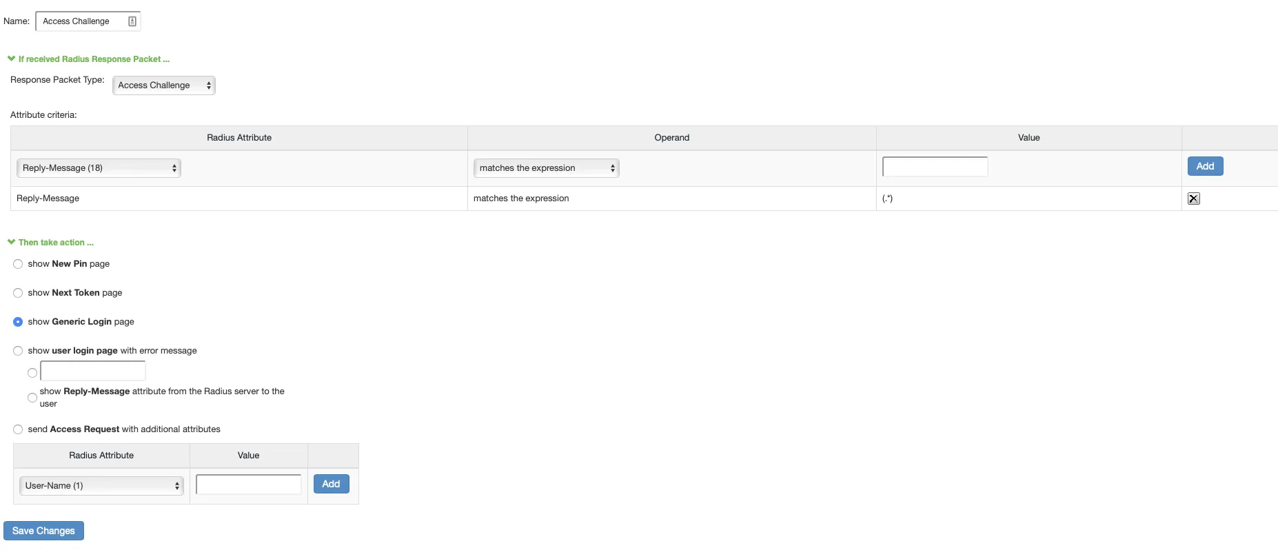 Access Challenge RADIUS rule configuration in Pulse Connect Secure for Mideye two-factor authentication prompt