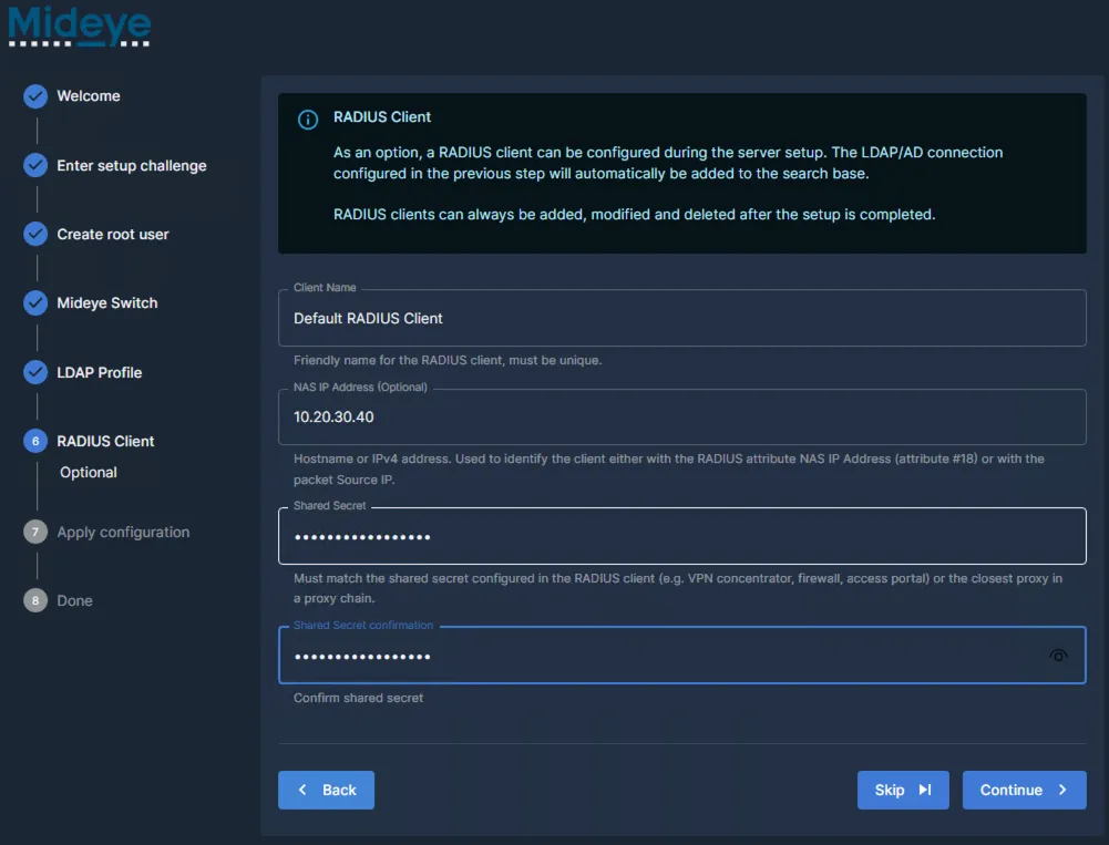 RADIUS client configuration