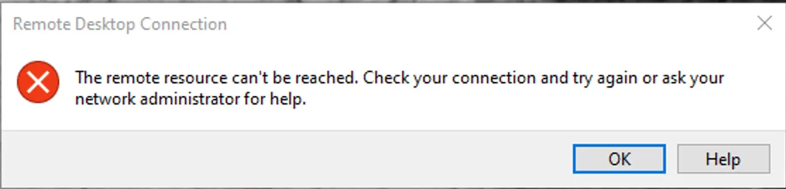 RDP error — remote resource can't be reached when pre-authentication is not configured