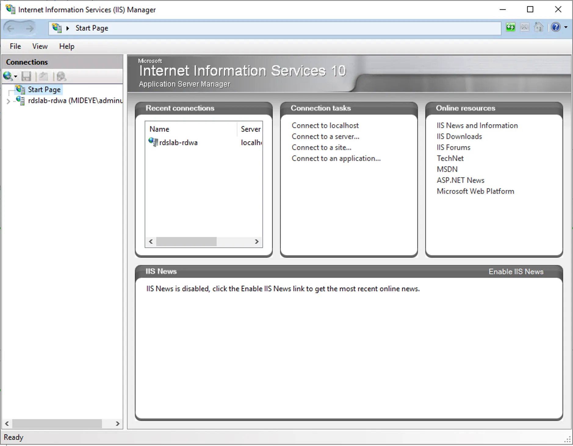 IIS — open IIS Management console