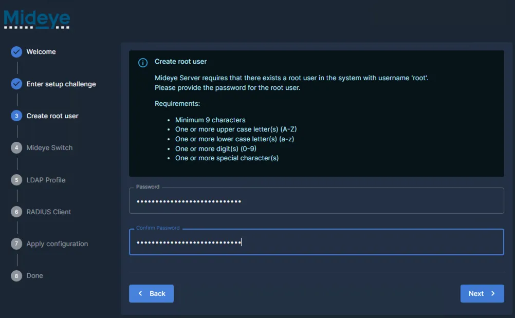 Root password configuration