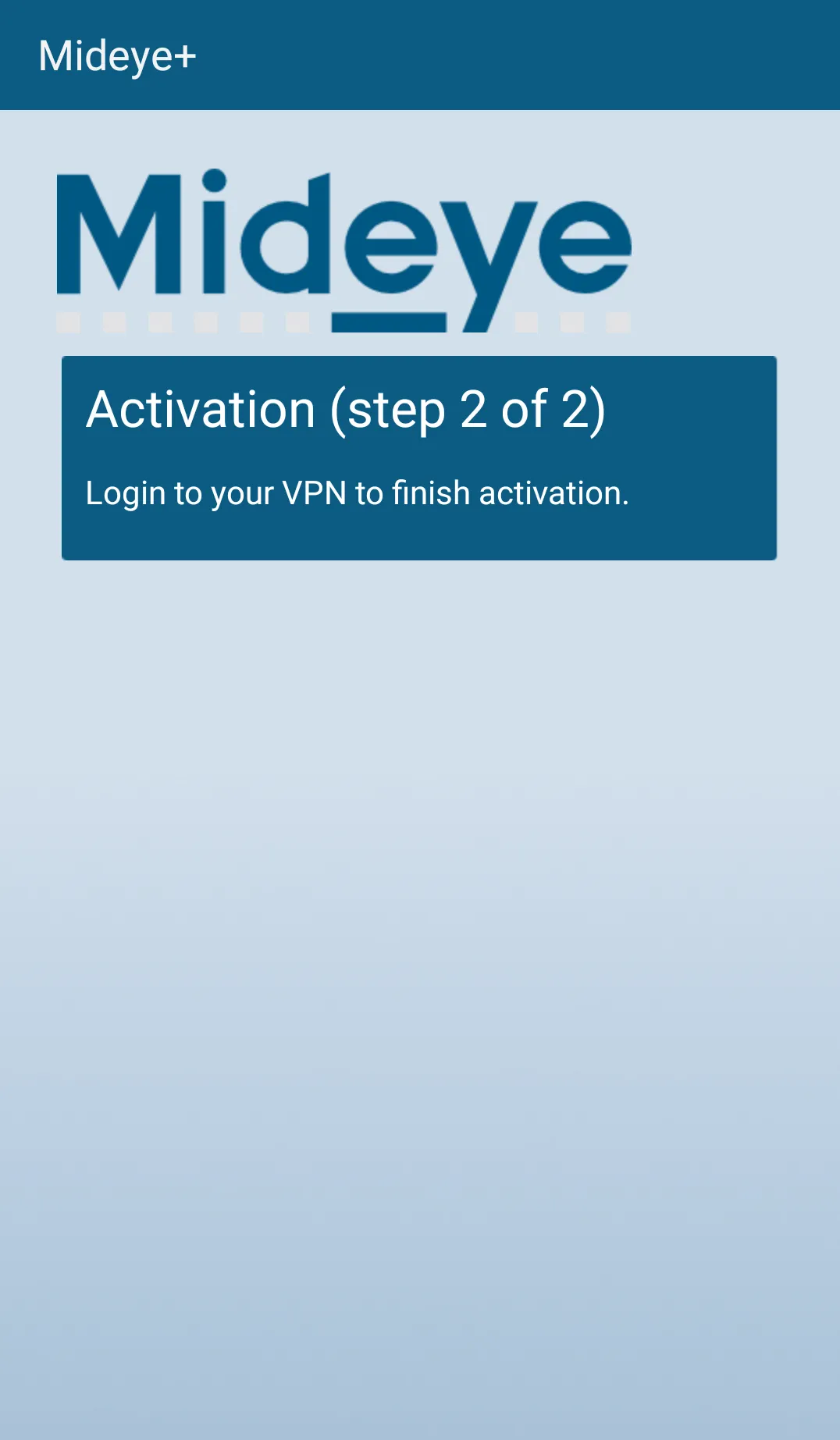 VPN login screen on Android device for authenticating with Mideye MFA
